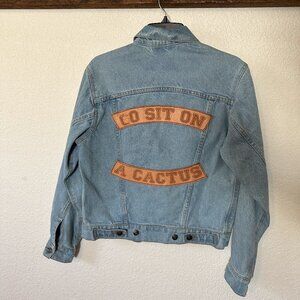 Understated Leather Denim Jacket with Leather Jacket Go Sit On A Cactus Womens S